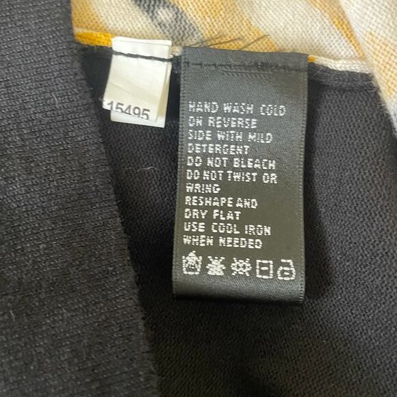 August Silk Women Cardigan Sweater S Navy Yellow Geometric Print Preppy Academia - Picture 10 of 11